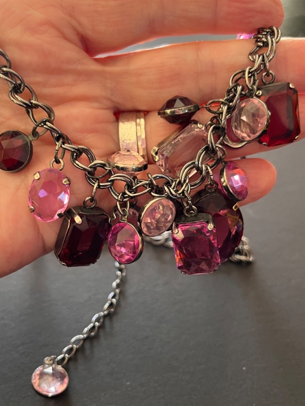 Pink & Ruby Red Rhinestone Statement Bib Necklace - Picture 11 of 12